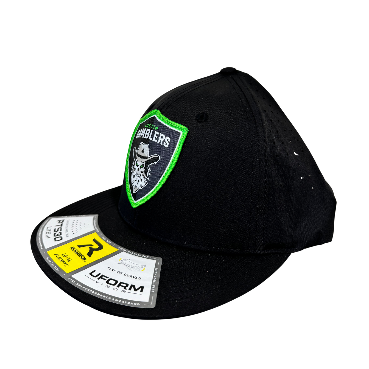 Austin Gamblers Black Shield Patch Richardson PTS30 Flex Fit Hat