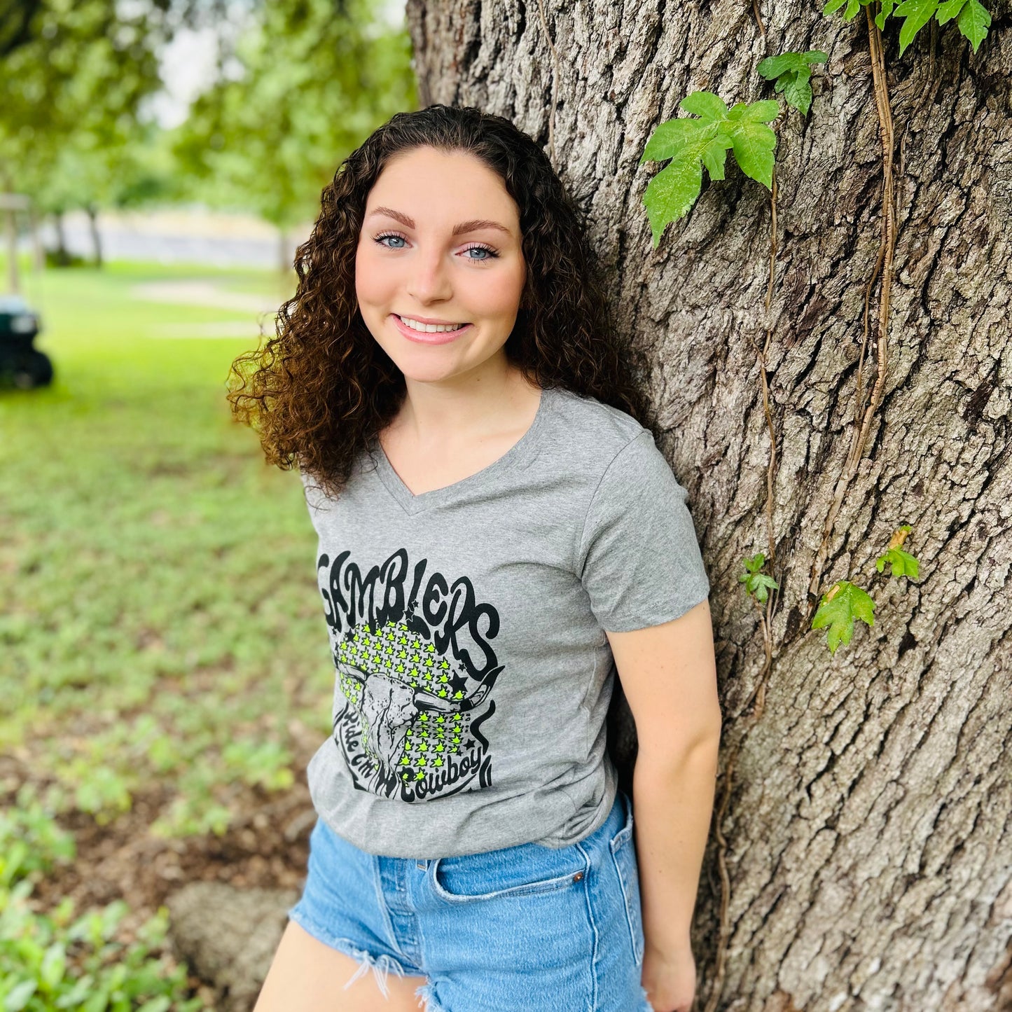 Women's Austin Gamblers Grey "Ride 'Em" V-Neck T-Shirt