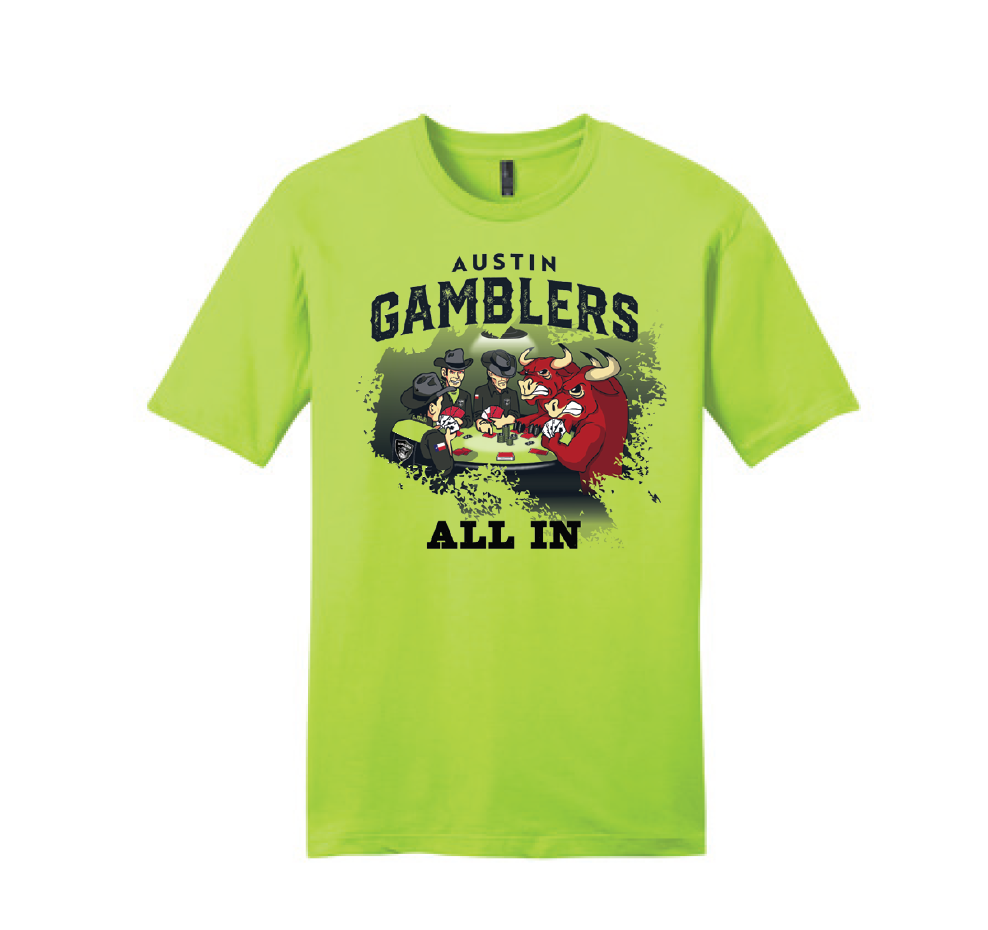 Austin Gamblers Lime "Playing Poker" T-Shirt