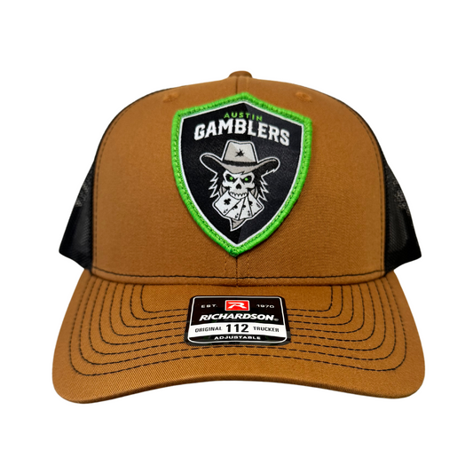 Austin Gamblers Brown Shield Patch Richardson 112 Trucker Snapback Hat