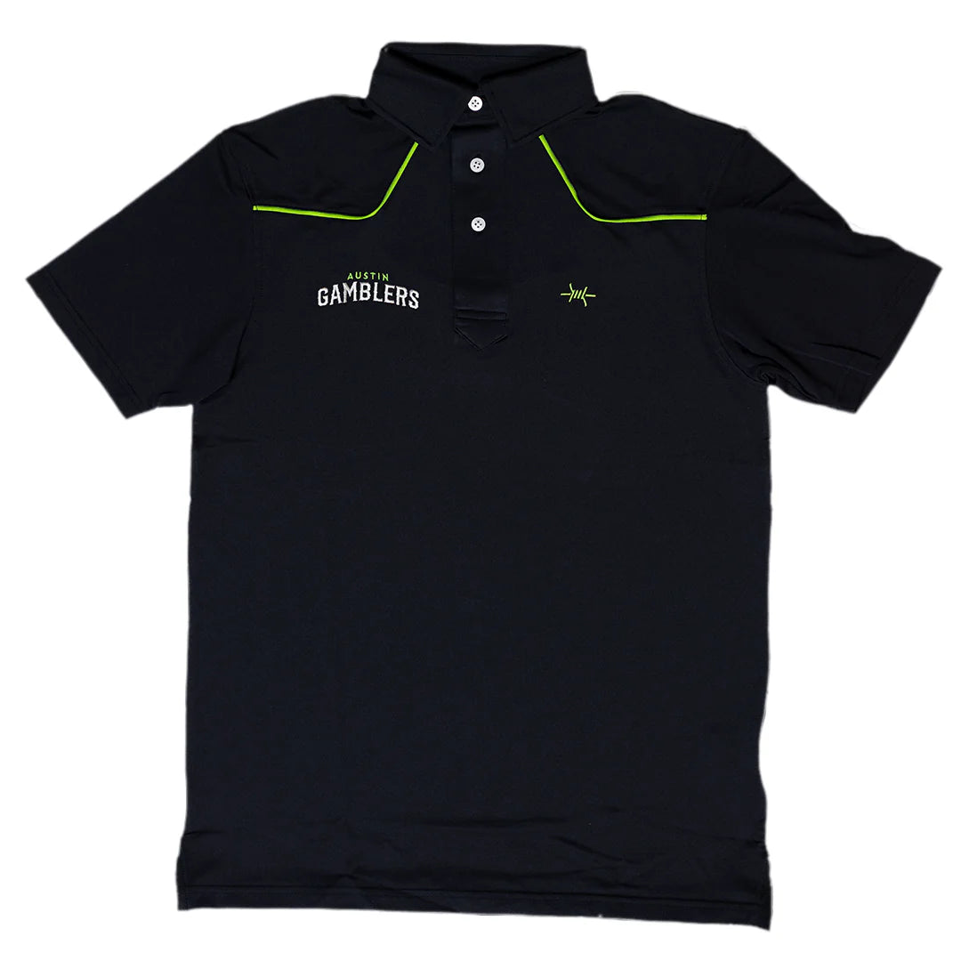 Austin Gamblers Black Wordmark Texas Standard Polo