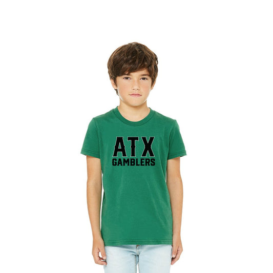 ATX Gamblers Wordmark on Youth Green Tee