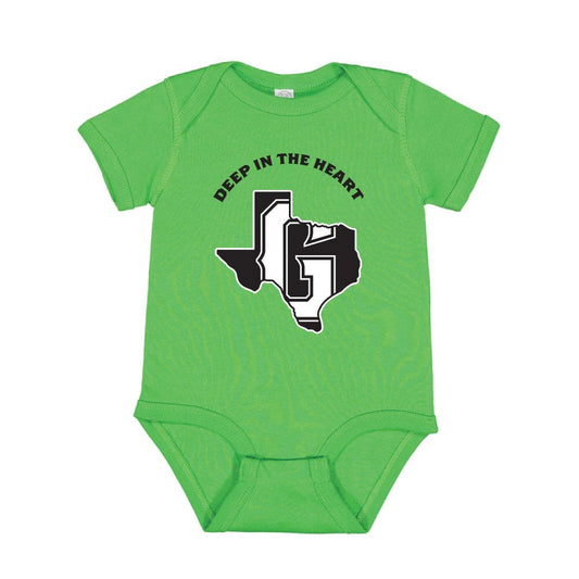 Deep in the Heart “Texas G” Lime Green Onesie