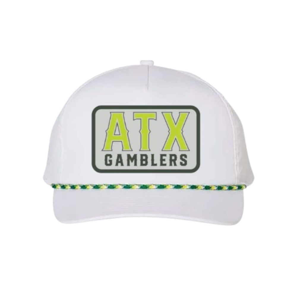 White ATX Gamblers Patch Hat w Rope