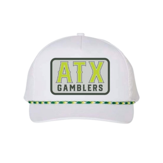 White ATX Gamblers Patch Hat w Rope